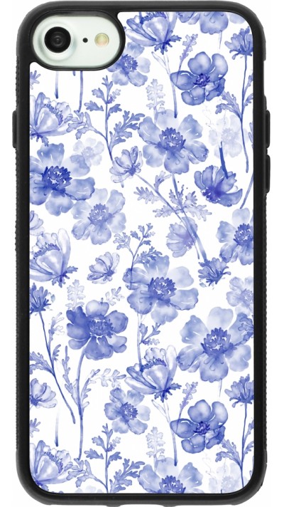 iPhone 7 / 8 / SE (2020, 2022) Case Hülle - Silikon schwarz Spring 23 watercolor blue flowers