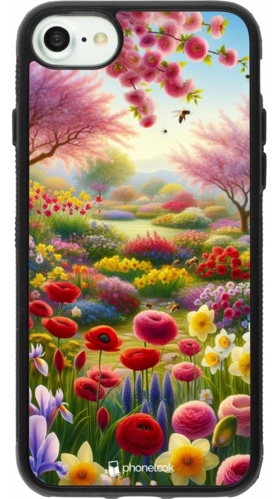 Coque iPhone 7 / 8 / SE (2020, 2022) - Silicone rigide noir Spring 25 Bouquet printemps