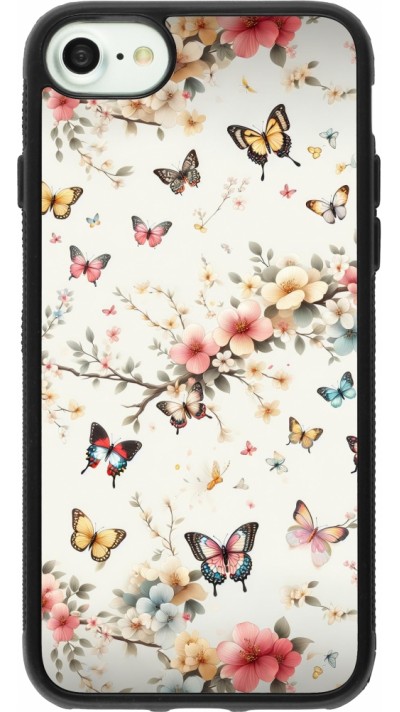 Coque iPhone 7 / 8 / SE (2020, 2022) - Silicone rigide noir Spring 25 Papillons Légers