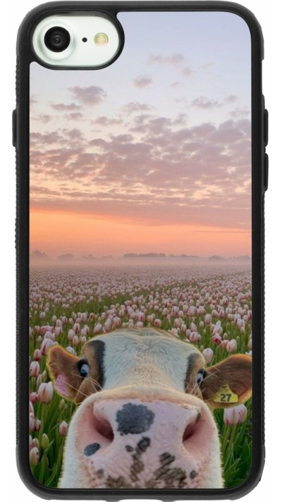 iPhone 7 / 8 / SE (2020, 2022) Case Hülle - Silikon schwarz Cow with tulips 2026