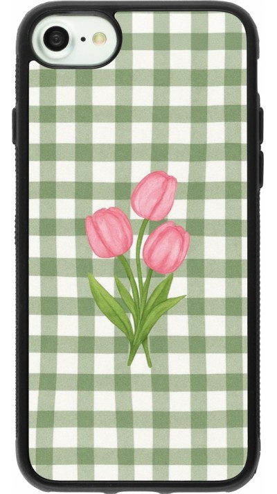 iPhone 7 / 8 / SE (2020, 2022) Case Hülle - Silikon schwarz Green vichy tulips 2026