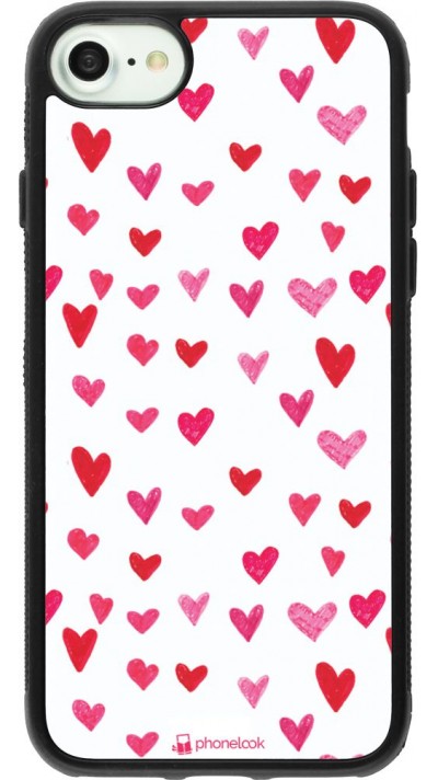 Coque iPhone 7 / 8 / SE (2020, 2022) - Silicone rigide noir Valentine 2022 Many pink hearts