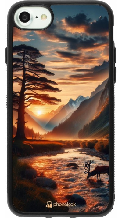 iPhone 7 / 8 / SE (2020, 2022) Case Hülle - Silikon schwarz Tal Sonnenuntergang Hirsch Baum