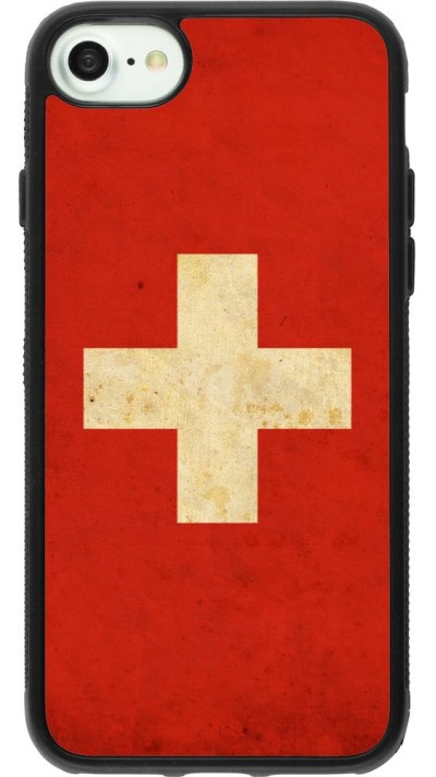 Coque iPhone 7 / 8 / SE (2020, 2022) - Silicone rigide noir Vintage Flag SWISS