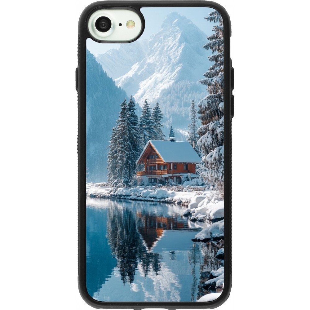 iPhone 7 / 8 / SE (2020, 2022) Case Hülle - Silikon schwarz Winter 25 Winter house forest day