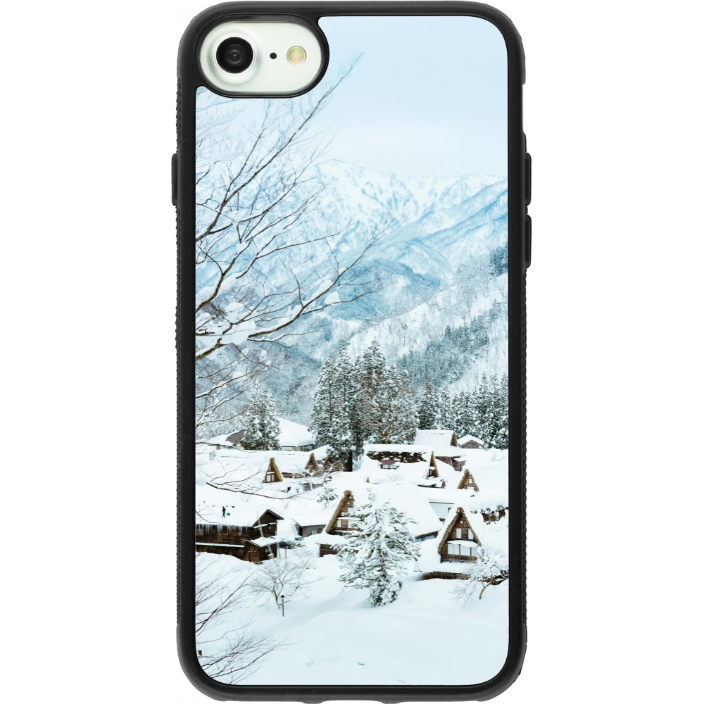 iPhone 7 / 8 / SE (2020, 2022) Case Hülle - Silikon schwarz Winter 25 Winter snowy landscape