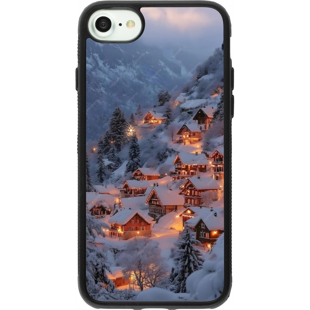 iPhone 7 / 8 / SE (2020, 2022) Case Hülle - Silikon schwarz Winter 25 Winter snowy village