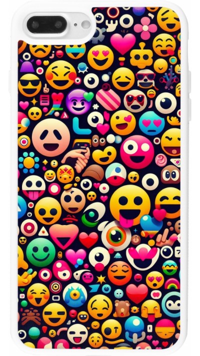 Coque iPhone 7 Plus / 8 Plus - Silicone rigide blanc Emoji Mix Color