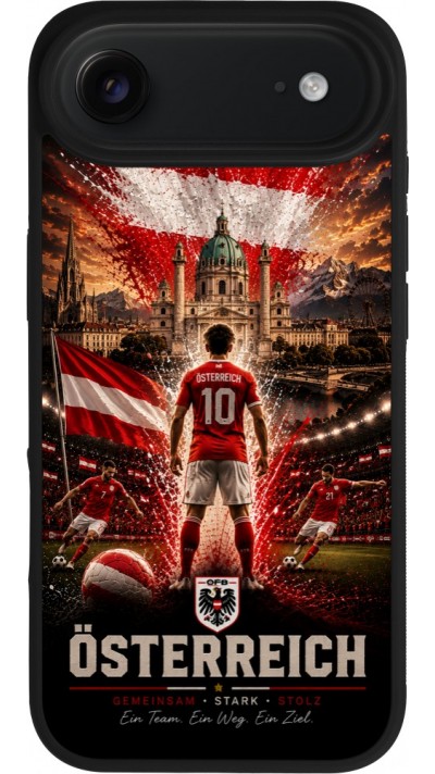 Coque iPhone Air - Silicone rigide noir Football Autriche splash 2026