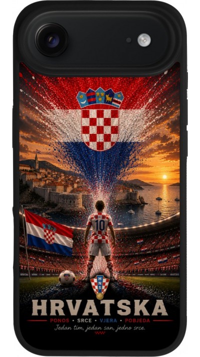 Coque iPhone Air - Silicone rigide noir Football Croatie splash 2026