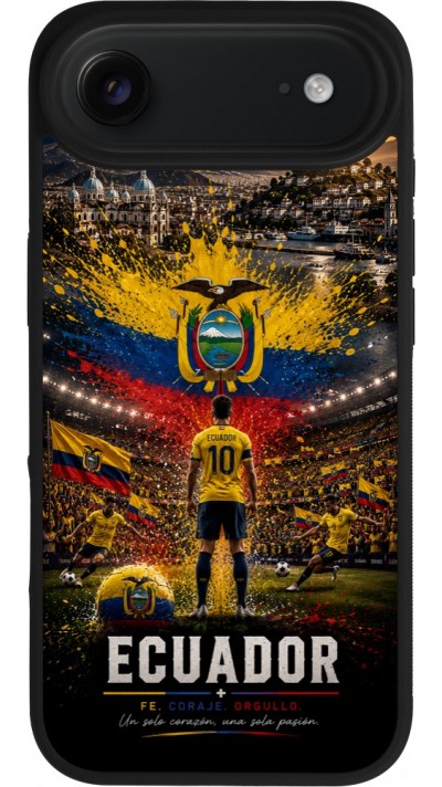 Coque iPhone Air - Silicone rigide noir Football Équateur splash 2026