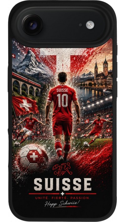 Coque iPhone Air - Silicone rigide noir Football Suisse splash 2026