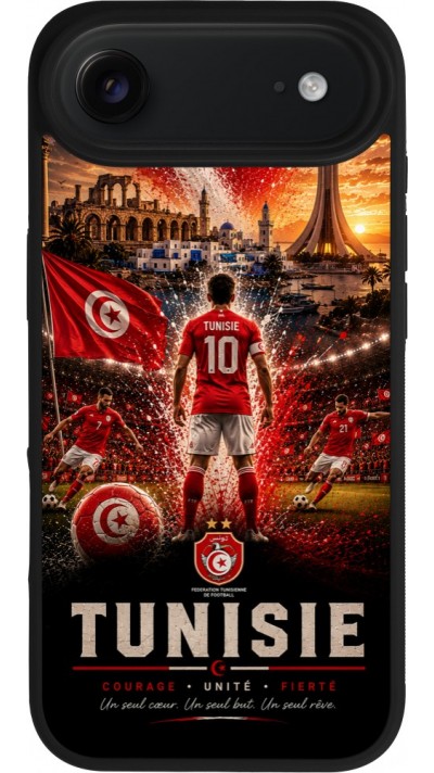 Coque iPhone Air - Silicone rigide noir Football Tunisie splash 2026