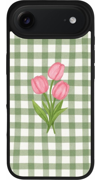 Coque iPhone Air - Silicone rigide noir Green vichy tulips Spring 2026