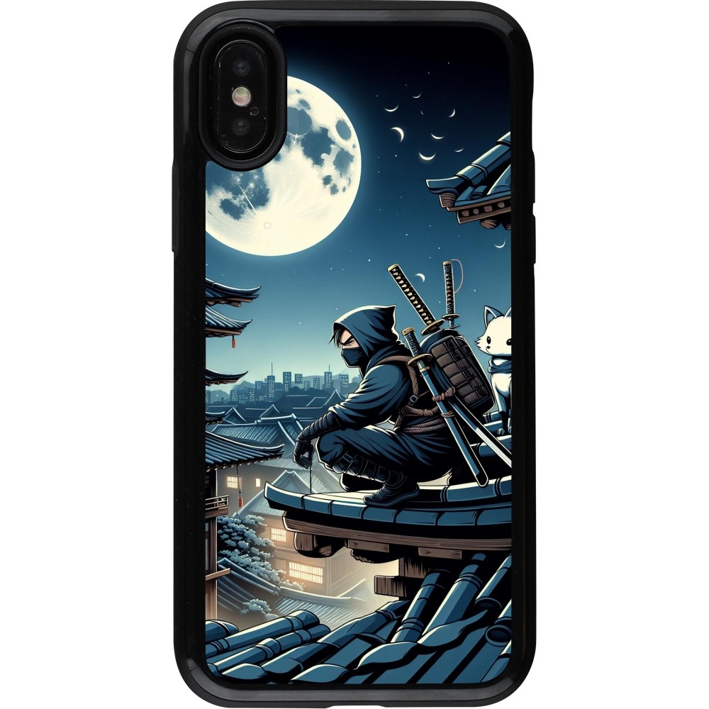 iPhone X / Xs Case Hülle - Hybrid Armor schwarz Ninja unter dem Mond