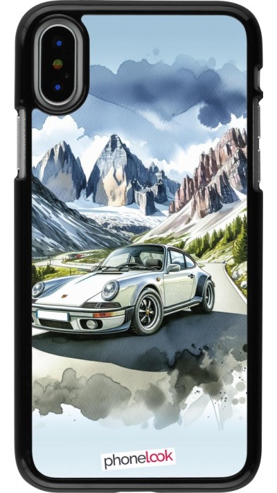iPhone X / Xs Case Hülle - Porsche 911 Berg Aquarell