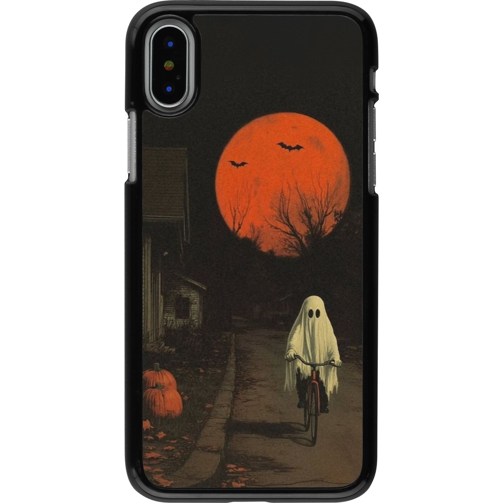 iPhone X / Xs Case Hülle - Halloween 2025 Ghost on a bicycle