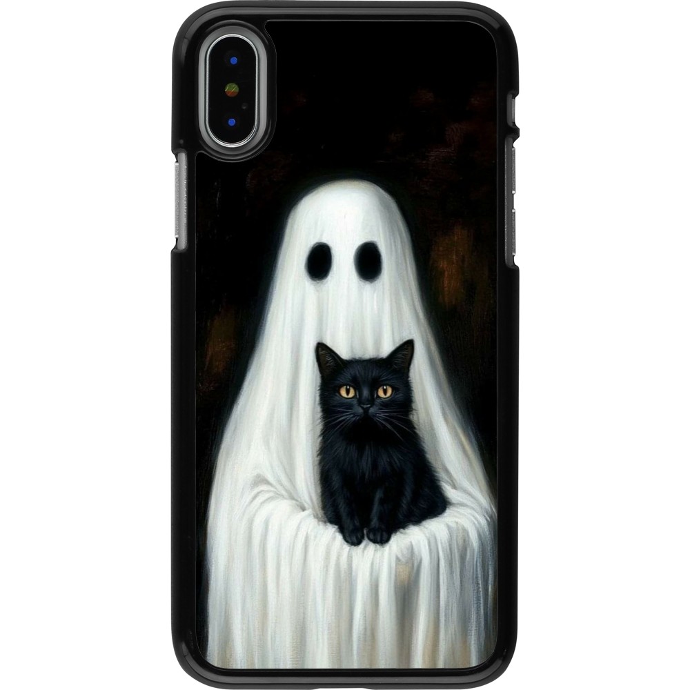 iPhone X / Xs Case Hülle - Halloween 2025 Ghost with black cat