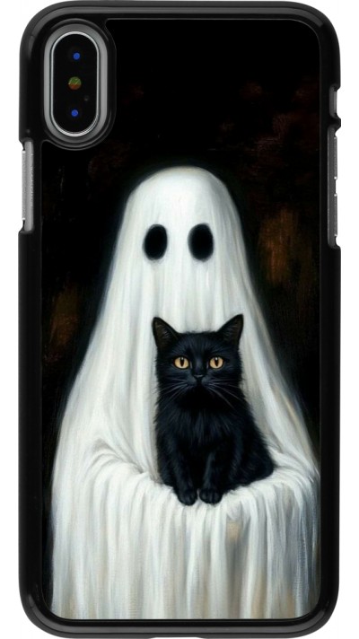 iPhone X / Xs Case Hülle - Halloween 2025 Ghost with black cat