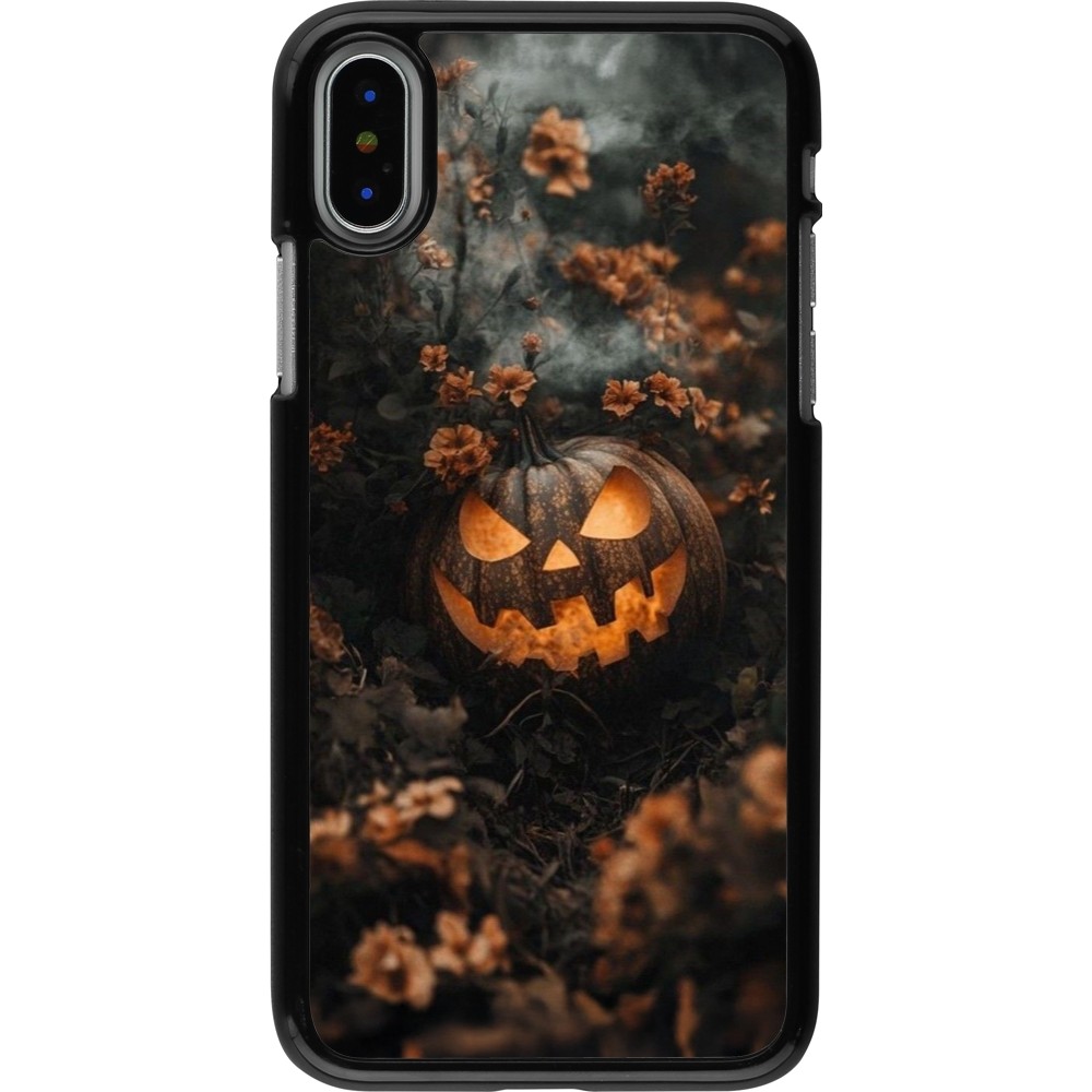 iPhone X / Xs Case Hülle - Halloween 2025 Pumpkin with flowers