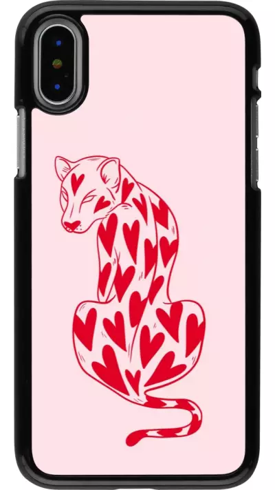 iPhone X / Xs Case Hülle - Leopard with hearts 2026