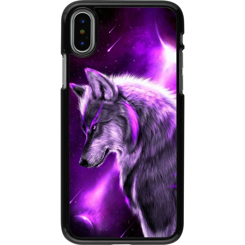 Hülle iPhone X / Xs - Purple Sky Wolf