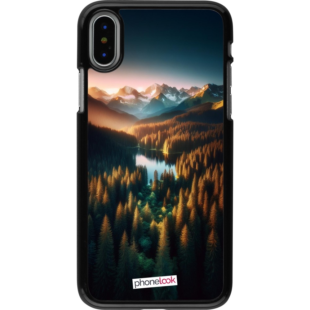 iPhone X / Xs Case Hülle - Sonnenuntergang Waldsee
