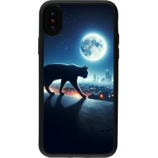 iPhone X / Xs Case Hülle - Silikon schwarz Schwarze Katze unter dem Vollmond
