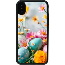 iPhone X / Xs Case Hülle - Silikon schwarz Easter 2026 Eggs with flowers