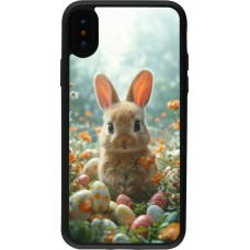 Coque iPhone X / Xs - Silicone rigide noir Easter 2026 Rabbit in the garden