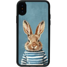 Coque iPhone X / Xs - Silicone rigide noir Easter 2026 Rabbit navy