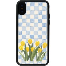 Coque iPhone X / Xs - Silicone rigide noir Blue vichy tulips 2026