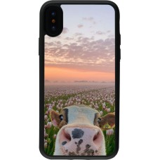 iPhone X / Xs Case Hülle - Silikon schwarz Cow with tulips 2026