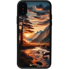 iPhone X / Xs Case Hülle - Silikon schwarz Tal Sonnenuntergang Hirsch Baum
