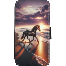 iPhone X / Xs Case Hülle - Wallet schwarz Pferd majestätisch Strand