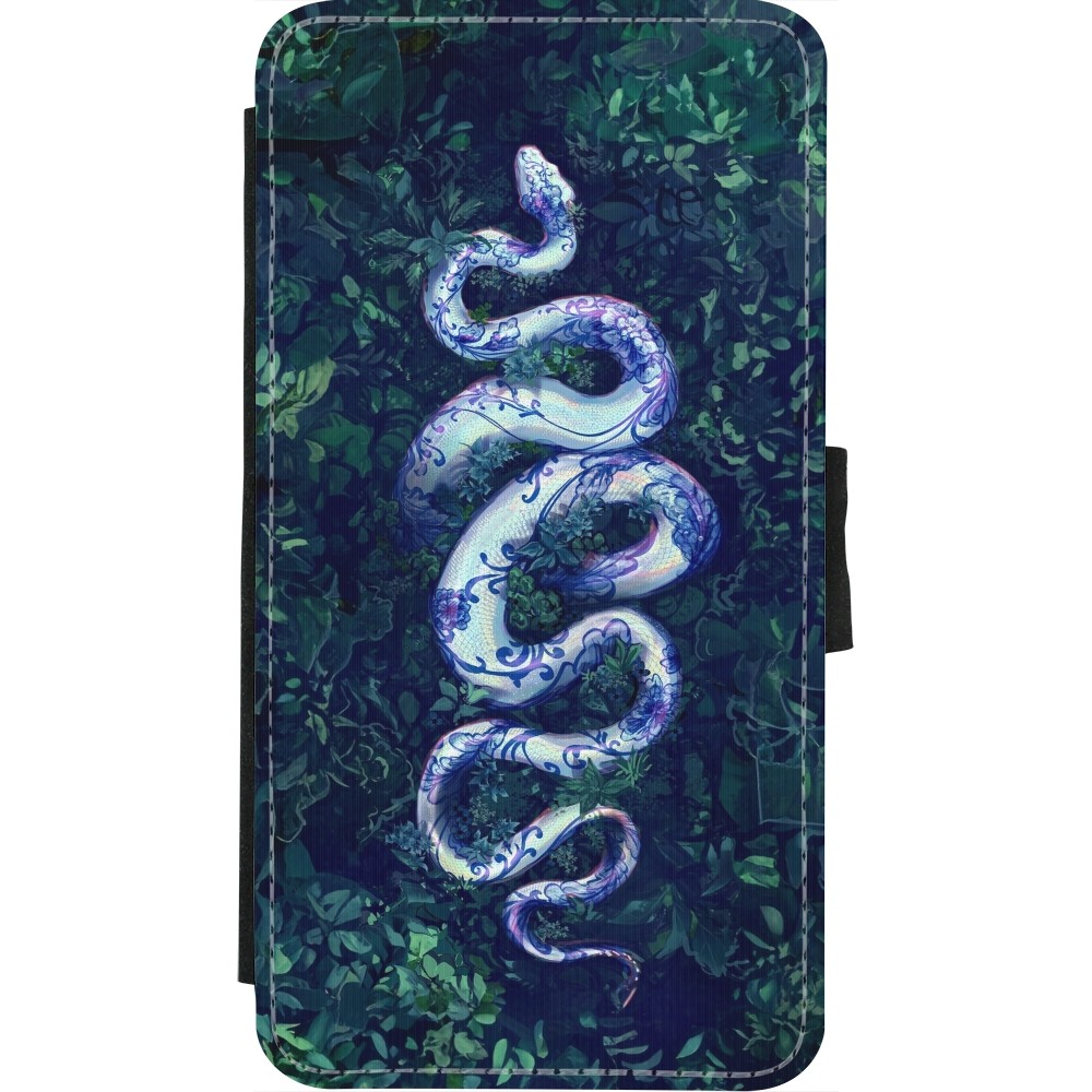 iPhone X / Xs Case Hülle - Wallet schwarz Snake Blue Anaconda