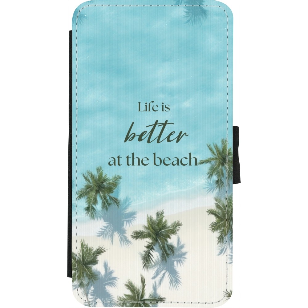 iPhone X / Xs Case Hülle - Wallet schwarz Summer 2025 Life is better at the beach