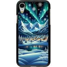 iPhone XR Case Hülle - Verschneites Bergdorf am See in der Nacht