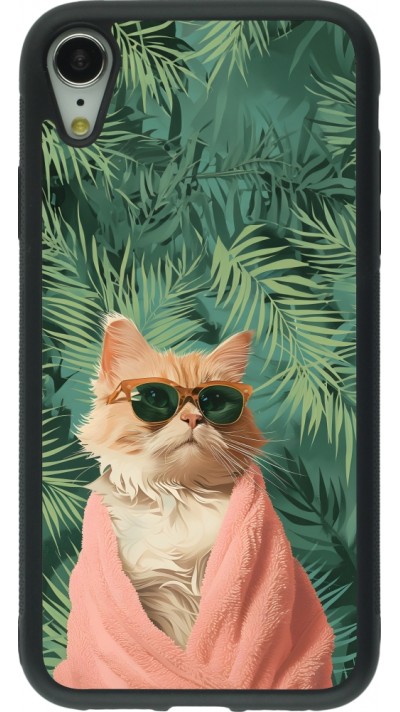 iPhone XR Case Hülle - Silikon schwarz Cat Summer Palms