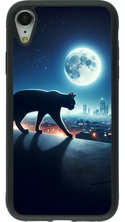 iPhone XR Case Hülle - Silikon schwarz Schwarze Katze unter dem Vollmond