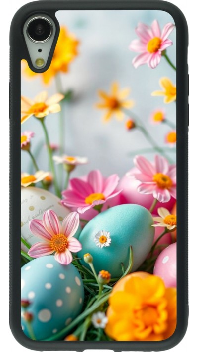iPhone XR Case Hülle - Silikon schwarz Easter 2026 Eggs with flowers