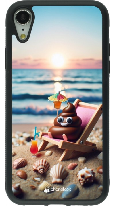 iPhone XR Case Hülle - Silikon schwarz Kackhaufen Emoji auf Liegestuhl