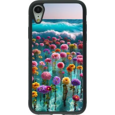 iPhone XR Case Hülle - Silikon schwarz Blumenmeer Wellen