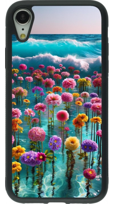 iPhone XR Case Hülle - Silikon schwarz Blumenmeer Wellen