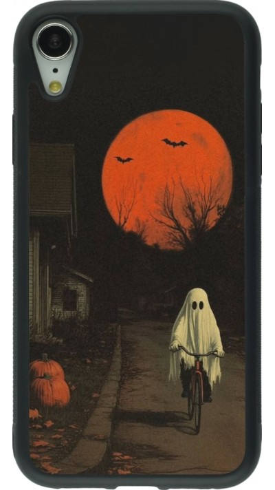 iPhone XR Case Hülle - Silikon schwarz Halloween 2025 Ghost on a bicycle