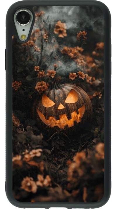 iPhone XR Case Hülle - Silikon schwarz Halloween 2025 Pumpkin with flowers