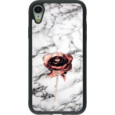 Coque iPhone XR - Silicone rigide noir Marble Rose Gold