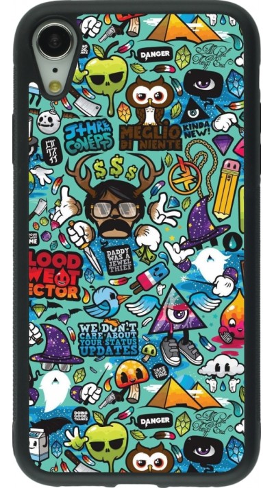 iPhone XR Case Hülle - Silikon schwarz Mixed Cartoons Turquoise