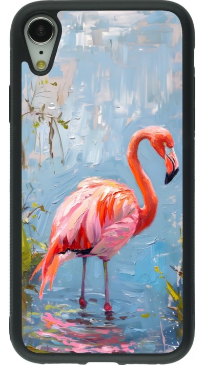 iPhone XR Case Hülle - Silikon schwarz Paint Flamingo