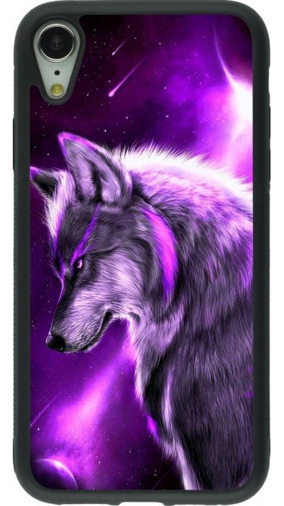 Coque iPhone XR - Silicone rigide noir Purple Sky Wolf